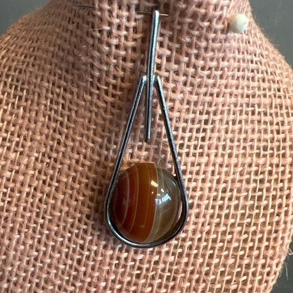 Jewelry - Banded Agate Teardrop Pendant – Brown & Cream Striped Gemstone